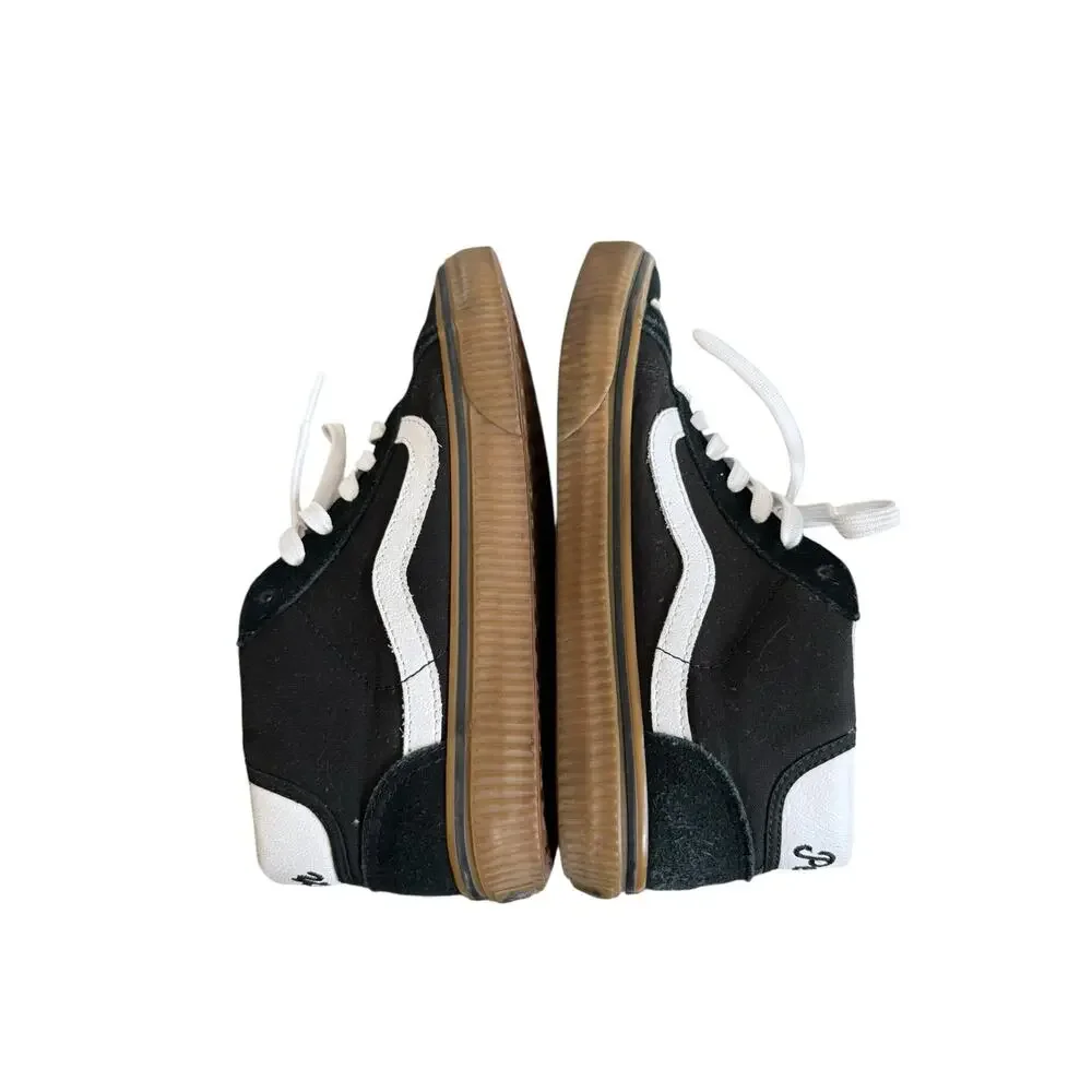 Vans Mid Skool “Teach Peace” Sneakers Black White Gum Sole Women’s 7 Men’s 5